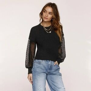 NWT Heartloom black knit sweater w  contrasting eyelet sleeves XS